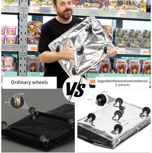 (Large,Silver)Reusable Grocery Bag on Wheels, Foldable Rolling Tote, Carries Up to 76 lbs Shopping Trolley, Zipper Clouser Shopping Carts for Trips, Laundry, 5 Heavy Duty Wheels and 3 Handles