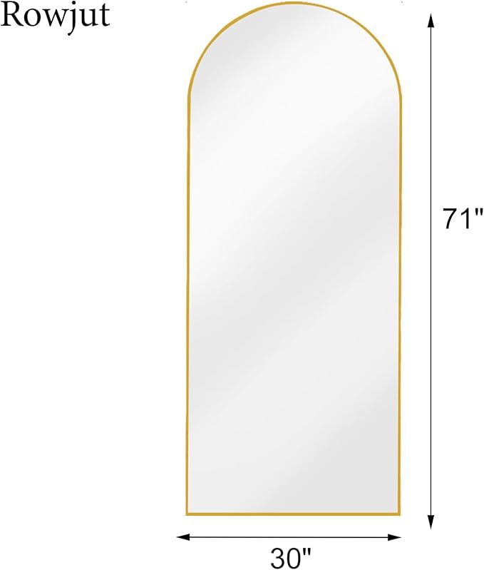 Rowjut Large 71"x30" Arched Full Length Mirror, Living Room, Wall Mounted &