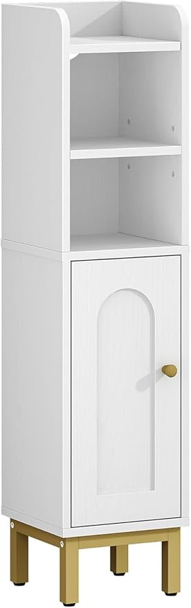 Bathroom Storage Cabinet, Small Corner Floor Cabinet with Door and Shelves, Narrow Toilet Paper Holder, Bathroom Organizer with Adjustable Shelf, for Small Spaces, White BC08203X