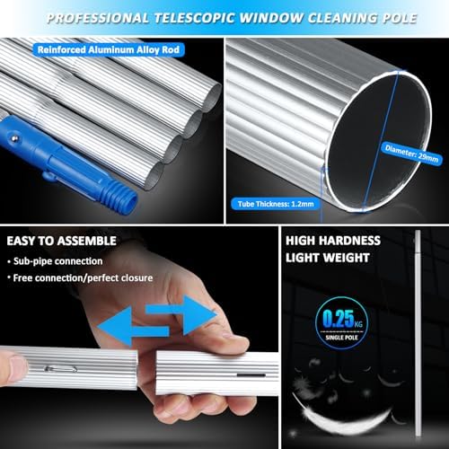 Telescopic Window Cleaner Kit - 3-12m Extendable Pole Adjustable 55cm Brush Head Water Fed System for Efficient Solar Panel & Conservatory Roof Cleaning Tool