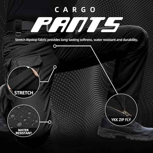 Men's Stretch Tactical Pants Water Resistant Ripstop Cargo Pants Outdoor Lightweight EDC Work Hiking Pants