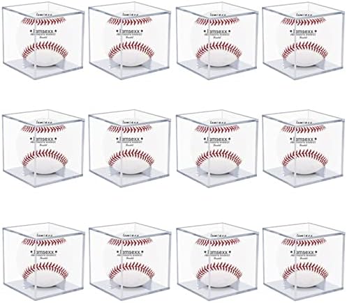 Skiennix 12 Pack Acrylic Display Boxes - UV Protected Clear Cases for Baseball Memorabilia & Autograph Balls