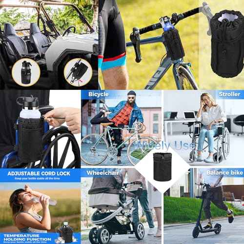 Cup Holder for Bike,Scooter and Wheelchair,Water Bottle Holder for Walker,Golf Cart and Beach,Universal Drink Holder Accessories with Net Pocket and Cord Lock (1 Piece,Black)