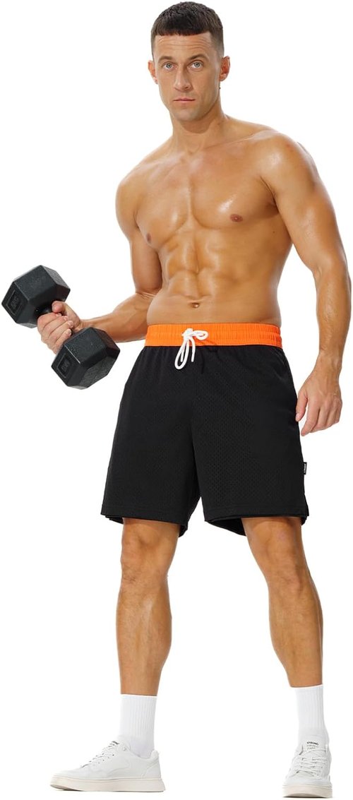 AIMPACT 7" Men's Athletic Basketball Shorts - Double Layer Mesh Gym Workout Shorts with Pocket
