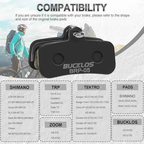 BUCKLOS Bike Disc Brake Pads - Bicycle Disk 4 Piston Pads for Shimano D02S D03S Saint Deore XT XTR SLX Zee/Tektro/TRP for Mountain Bike/Road Bike/Ebike/MTB