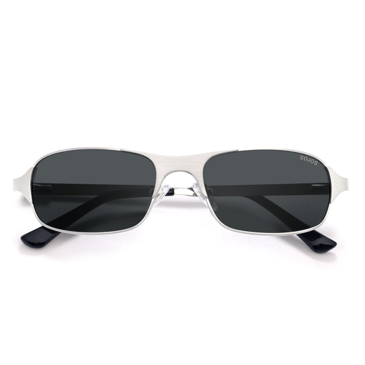SOJOS Retro Rectangle Polarized Sunglasses for Men Women, 70s 80s Vintage Small Square Sunnies SJ1267, Brushed Silver/Grey