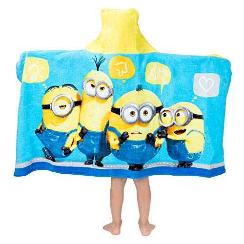 Despicable Me Minions Bath/Pool/Beach Soft Cotton Terry Hooded Towel Wrap, 24" x 50", By Franco Kids