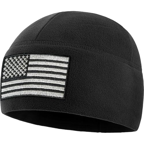 Temple Tape Tactical Beanie Hat - American Flag Fleece Winter Watch Cap - Military Hats for Men - Mens Army Beanies