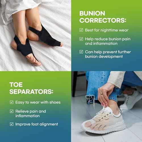 Adjustable Bunion Corrector for Women and Men: Orthopedic Bunion Splint Pain Relief for Day/Night Support (2PC) (Black-1)