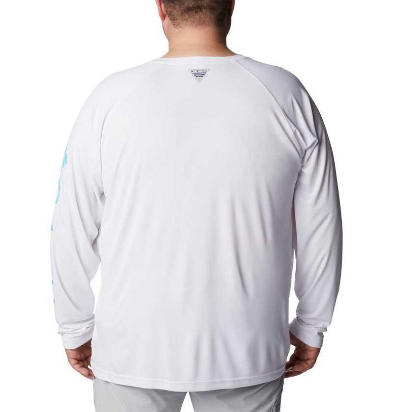 Columbia Men's Terminal Tackle Long Sleeve Shirt, White/Atoll Logo, X-Small