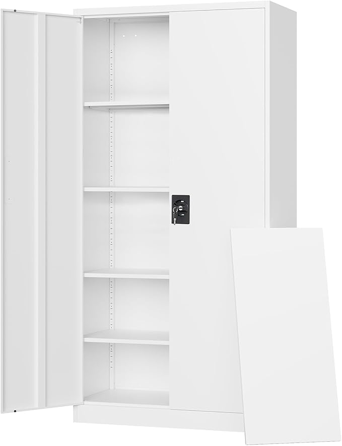 Letaya Metal Garage Storage Cabinets with Lock Door and Adjustable Shelves, Steel Tool Cabinets for Home,Office,Warehouse Organisieren (White, 72" H)