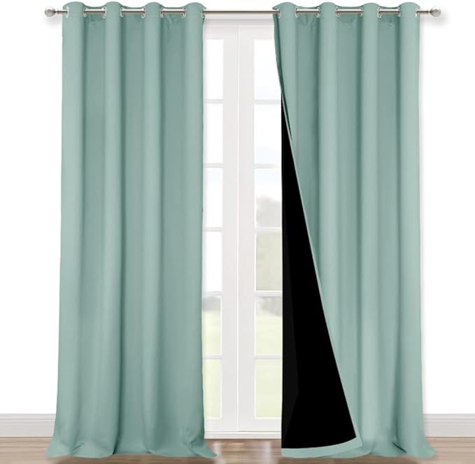 NICETOWN Aqua Blue 100% Blackout Curtain Set, Thermal Insulated & Energy