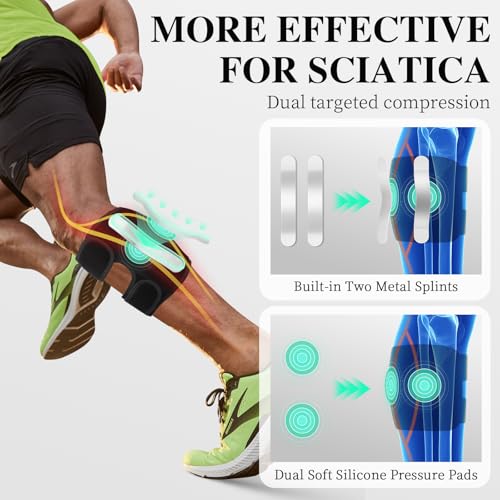 Sciatica Pain Relief Devices Brace, Sciatic Nerve Knee Brace with Dual Adjustable Pressure Pads Targeted Compression, Sciatic Ease Calf Brace for Lower Back Pain Relief, Fits for Men and Women
