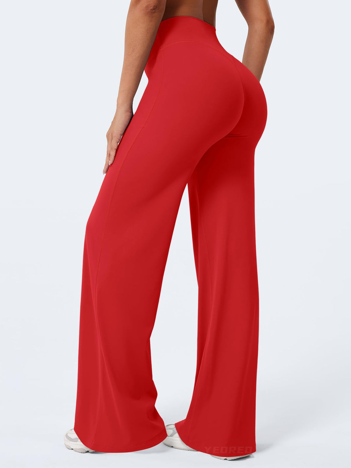 YEOREO Workout Leggings Womens No Front Seam Straight Leggings 33" High Waist Buttery Eddiy Gym Yoga Pants Red M