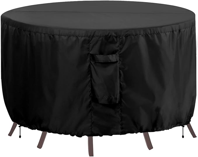 OutdoorLines Outdoor Waterproof Patio Table Furniture Set Covers - Round Couch Sectional Cover Outside Weatherproof Patio Furniture Covering for Deck, Lawn and Backyard 96" Dia x 28" H, Black