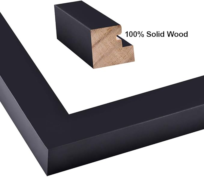 RPJC 11x11 Picture Frame Made of Solid Wood and High Definition Glass Display Pictures 8x8 with Mat or 11x11 Without Mat for Wall Mounting Photo Frame Black