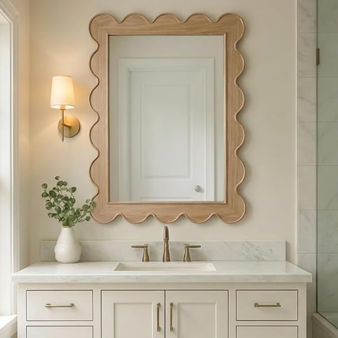CAALMA Scalloped Wall Mirror 24 x 36 Rectangular, Bathroom Mirror, Mirrors