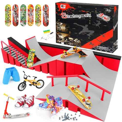 14 in 1 Fingerboard Skate Park Ramp Kit, Finger Skateboards Toys with Scooter Bike Skate Canvas Shoes Finger Shorts, Mini Fingerskateboards Training Props Interactive Skate Game for Kids Adults