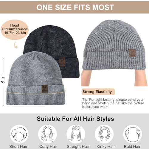 Winter Beanies Hats for Men Women, 2-Pack Soft Fleece Lined Beanie, Insulated Ski Stocking Cap for Cold Weather