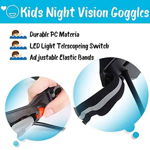 AGM Kids Night Vision Goggles, Adjustable Spy Gear Night Mission Goggles with Flip-Out Lights Green Lens