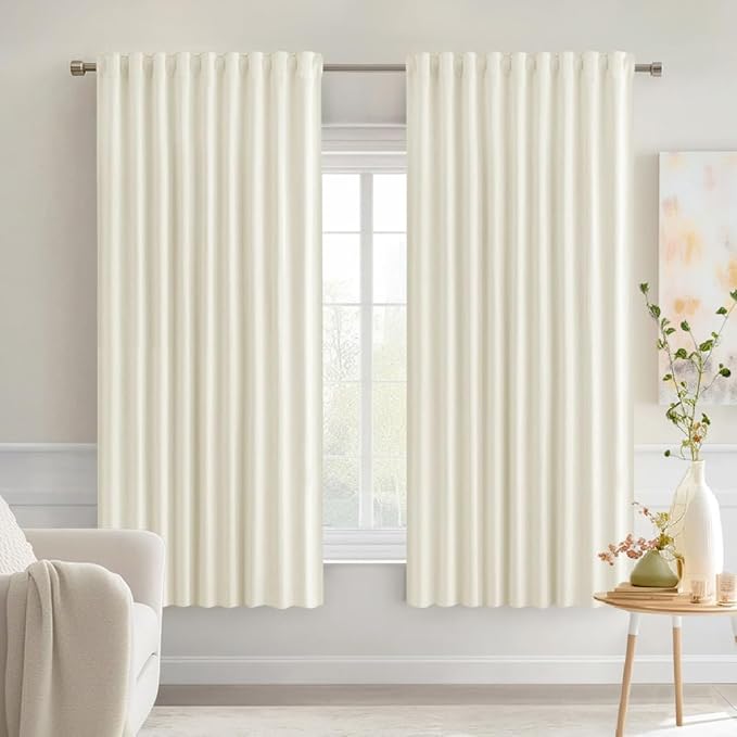 MIULEE Cream Back Tab Blackout Curtains 63 Inch Length 2 Panels Set