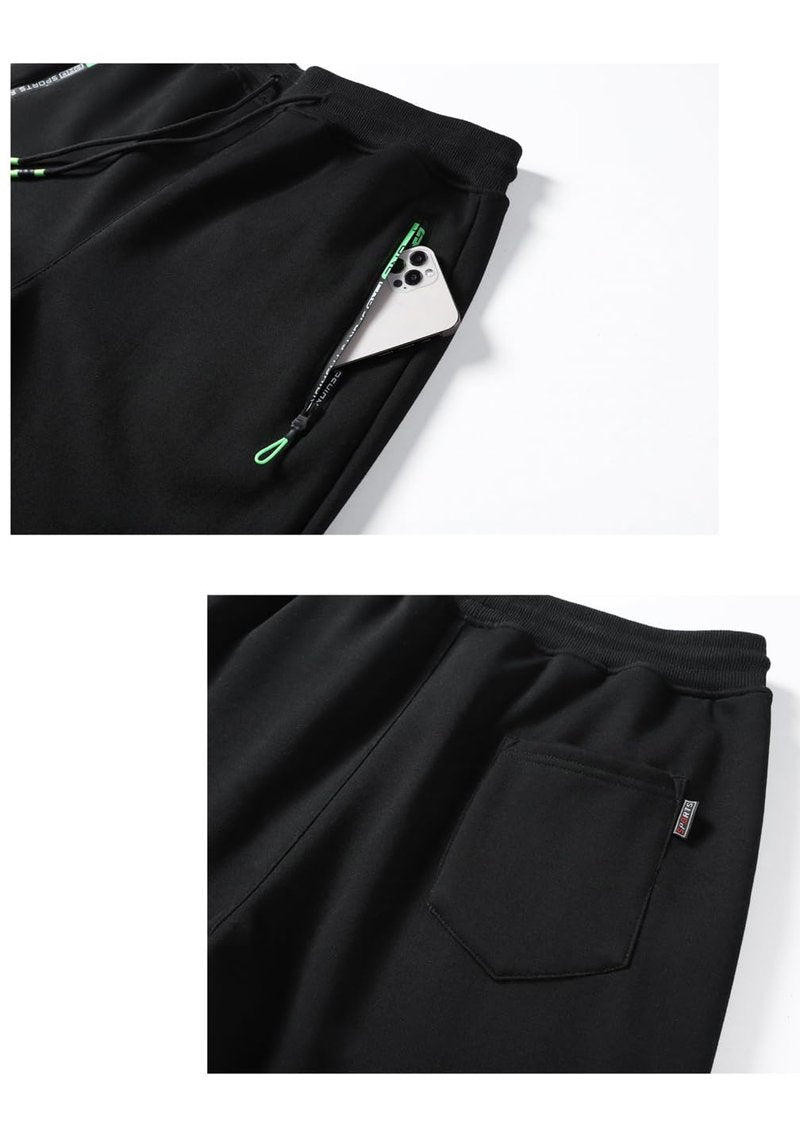 STICKON Fleece Sweatpants Men Winter Warm Sherpa Lined Joggers Track Sweat Pants with Zipper Pockets Black L