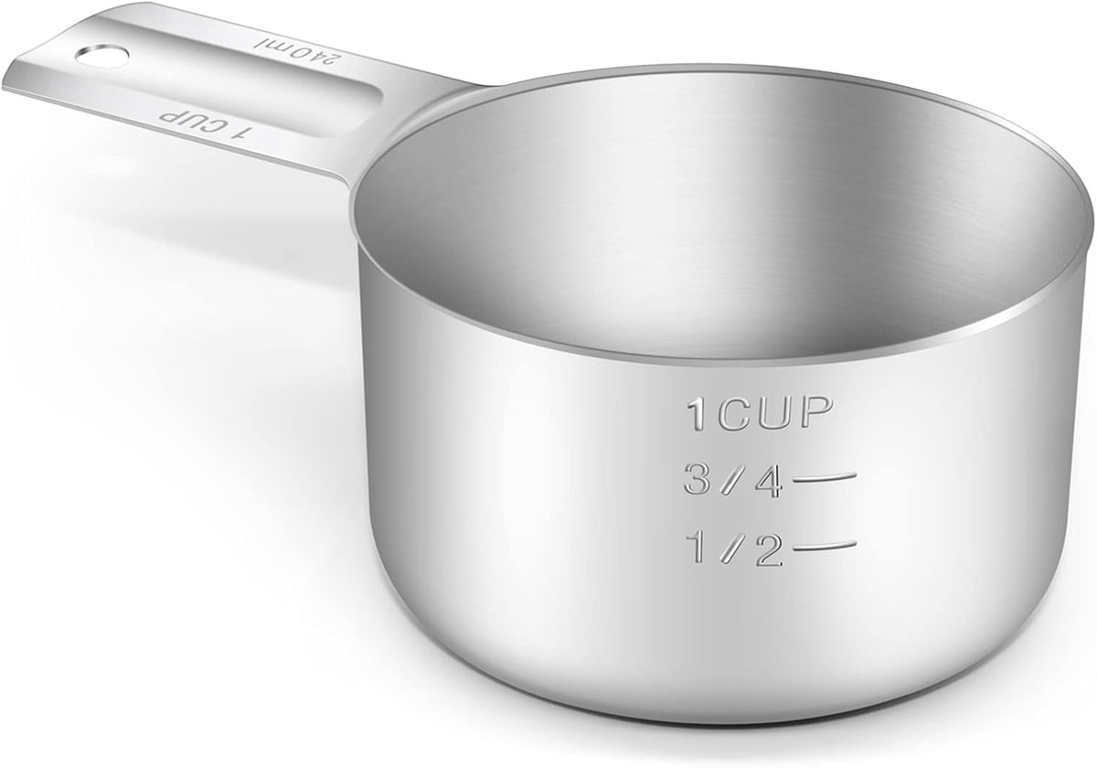 1PCS 1Cup (240ml, 8oz) Single Measuring Cup, Stainless Steel Measure Scoop, Metric and US Measurement, Dishwasher Safe