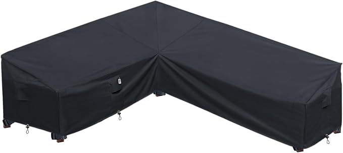Upgraded Patio Furniture Covers, Waterproof Outdoor Sectional Cover, 600D PU Outdoor Furniture Sofa Covers 90" x 120" L Shaped Oudoor Couch Cover, V-Shape Lawn Outside Protector - Left facing