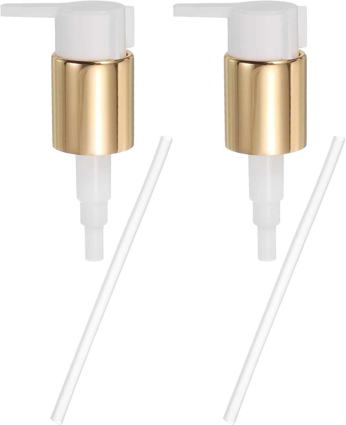 uxcell 2 Pcs Soap Dispenser Pump Heads, Hand Soap Dispensers Top Pumps Replacement Clip-on Pumphead for Standard 24/410 Neck Size Bathroom Lotion Shampoo Bottle, Gold White