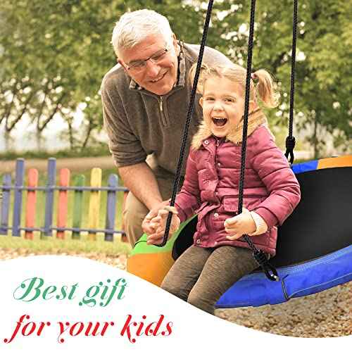 PACEARTH 40 Inch Saucer Tree Swing Flying 900lb Weight Capacity 2 Added Hanging Straps Adjustable Multi-Strand Ropes Colorful Safe and Durable Swing Seat for Children