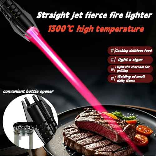 Torch Lighter,Butane refillable, Windproof Lighter with Safety Lock & Multi - Functions for Outdoor, Campfires, Camping, BBQ,Baking, Gift (No Butane Fule) (Black)