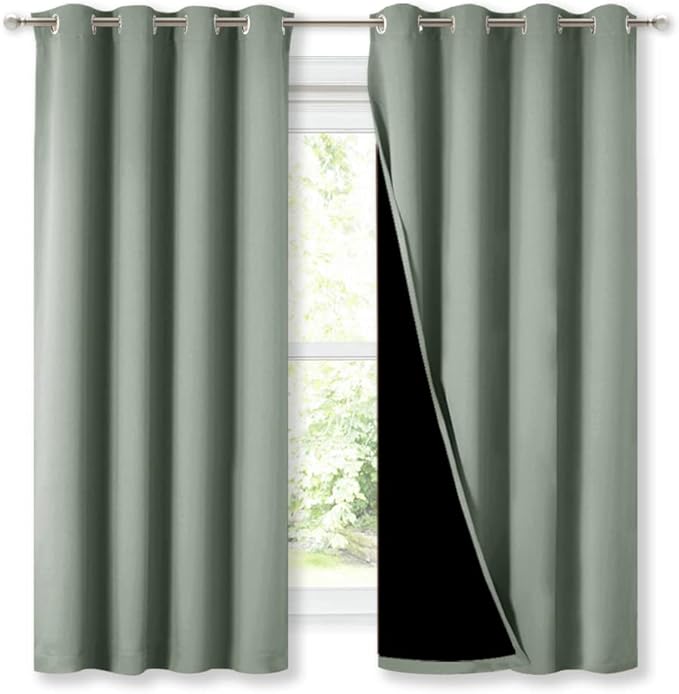 NICETOWN Greyish Green 100% Blackout Lined Curtains, 2 Thick Layers Completely