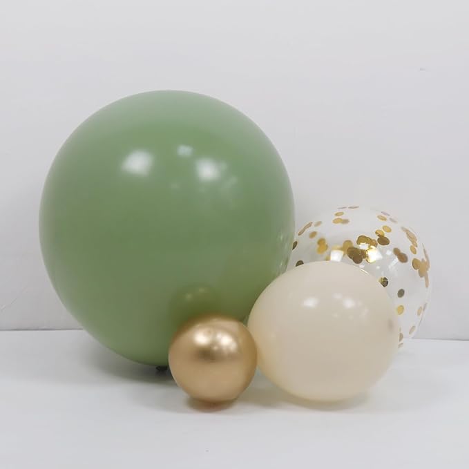 Sage Green and White Gold Balloons Arch Garland Kit 164Pcs Different Sizes Balloons 18 10 5 Inch for Baby Shower Bridal Shower Birthday Wedding Party Decorations