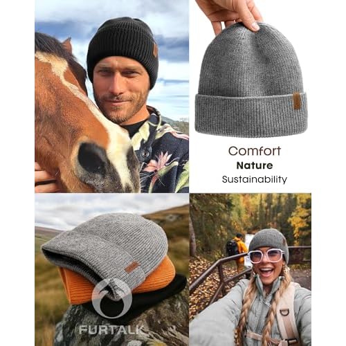 FURTALK Winter Hats for Men Women Fleece Lined Beanie Warm Knitted Outdoor Skull Cap 2 pcs