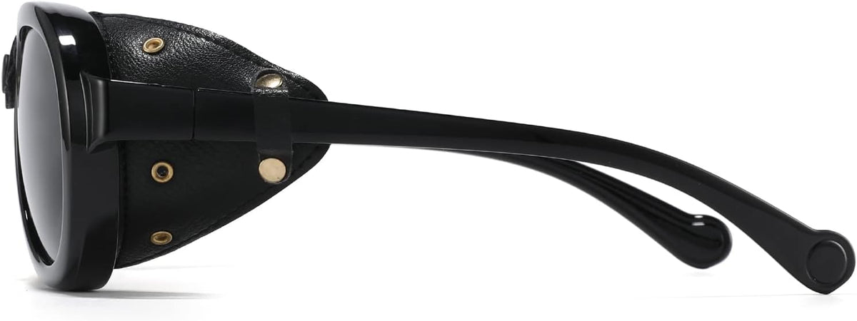 Skiennix Retro Aviator Steampunk Sunglasses - Polarized Vintage Goggles with Leather Side Shields for Men & Women