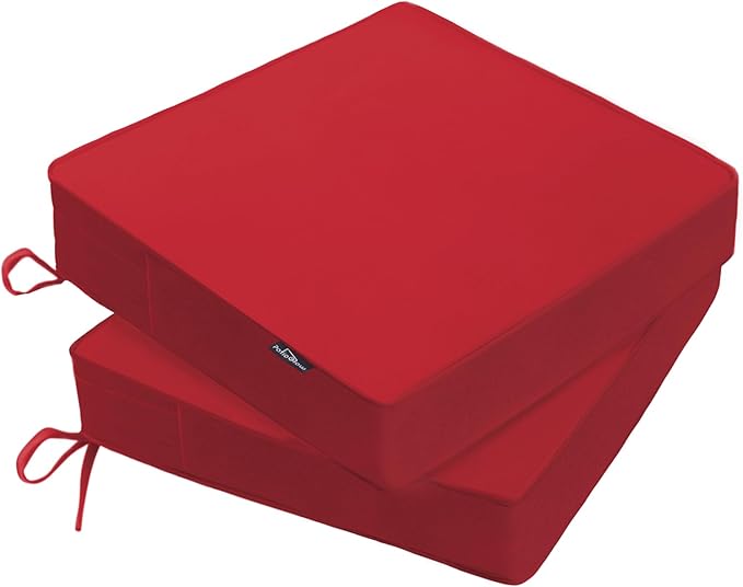PatioGlow Outdoor Chair Cushions 20 x 20 x 3 Inch, Waterproof & Fade Resistant Patio Seat Cushion for Furniture with Handle and Ties, Thick Seating Pads for Outside Sofa Couch Set of 2, Red