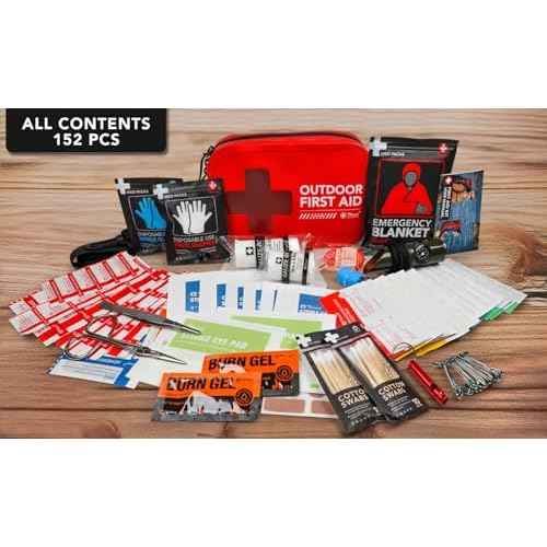 152 PCS Waterproof First Aid Kit, Portable Small Boat Dry Bag Bug Out Bags, Emergency Medical Kit Ideal for Boating, Camping, Fishing, Kayaking, Floating, Red