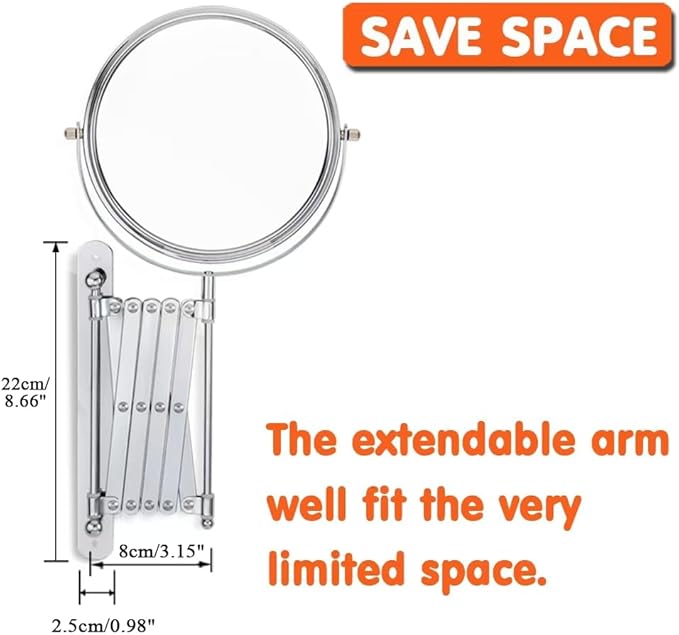 Welllink 8Inch Max Wall Mounted Bathroom Mirror, 10X Magnification