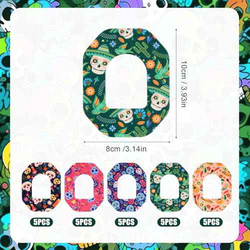 25pcs Adhesive Patches for Omnipod 5, Colorful CGM Overpatch Breathable Waterproof Sensor Covers Compatible with Omnipod (Day of The Dead Style)