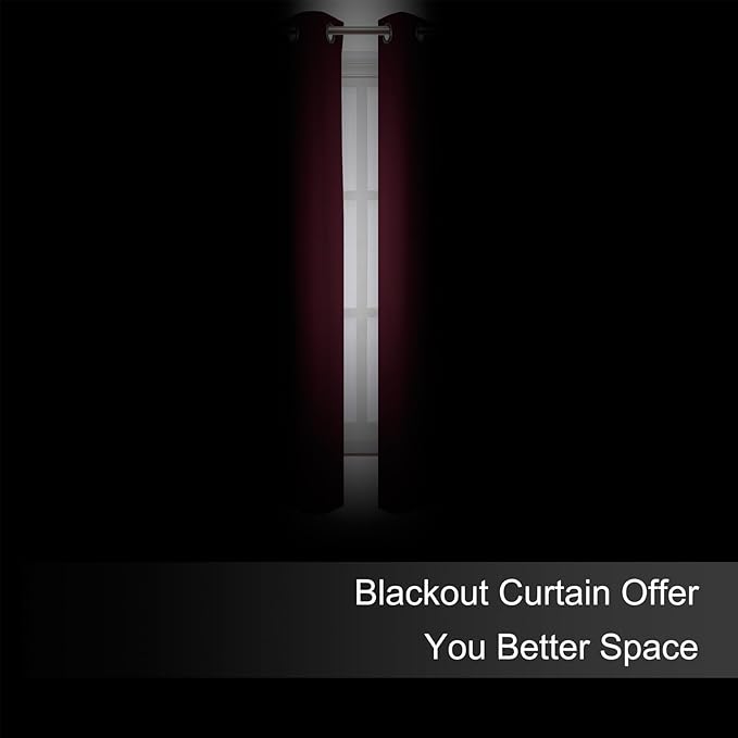 LEMOMO Blackout Curtains 66 x 72 Inch Long Burgundy Red Curtains Set of 2
