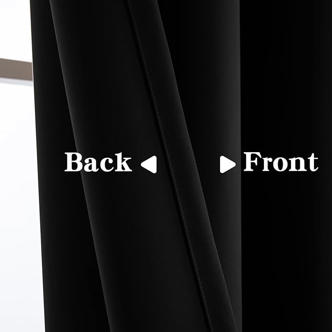 IGEMAEVE Black Blackout Curtains 90 Inch Length 2 Panels Set, Rod Pocket Energy