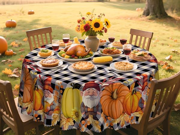 Eikione Round Tablecloth 60 Inch, Fall Tablecloth, Pumpkin Table Cloth, Autumn Harvest for Christmas, Holiday, Thanksgiving, Harvest