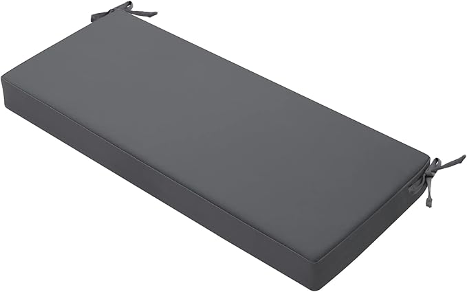 Favoyard Outdoor Bench Cushion 45 x 18 Inch Waterproof Patio Furniture Cushions 3-Year Color Fastness Garden Sofa Settee Couch Swing Pads with Handle and Attach Ties, Dark Gray
