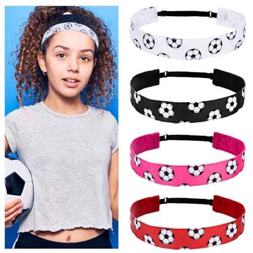 4Pcs Soccer Headbands Sport Headband for Boys and Girls Elastic Head Band Adjustable Football Hair Band Stretch Elastic Athletic Head Band Pack