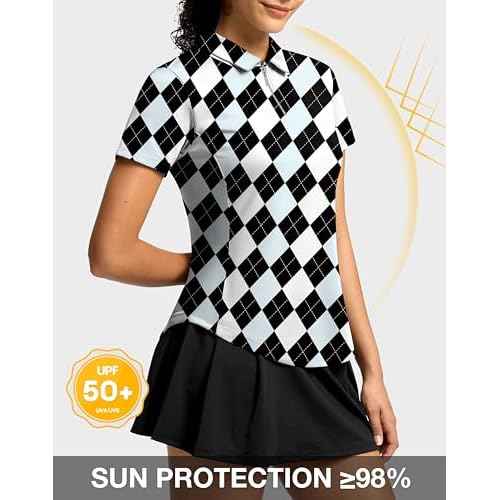 G Gradual Womens Golf Shirt Metal Zip Up Polo Short Sleeve Tennis Work Athletic Collared Top Quick Dry Lightweight