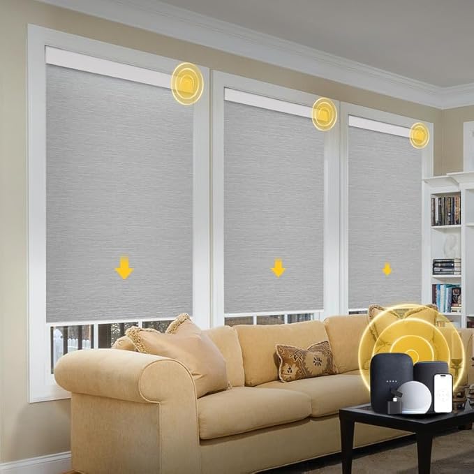 Motorized Blinds with Valance Cover Upgraded Smart Grasscloth Fabric Electric
