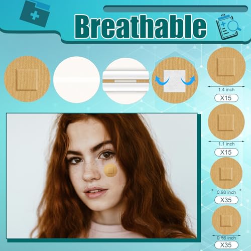 Funtery Adhesive Spot Bandage 4 Sizes Round Flexible Fabric Adhesive Round Tan Non Latex Bandage for Wound Care and Hides Skin Spots Ideal for Small Incisions(100)