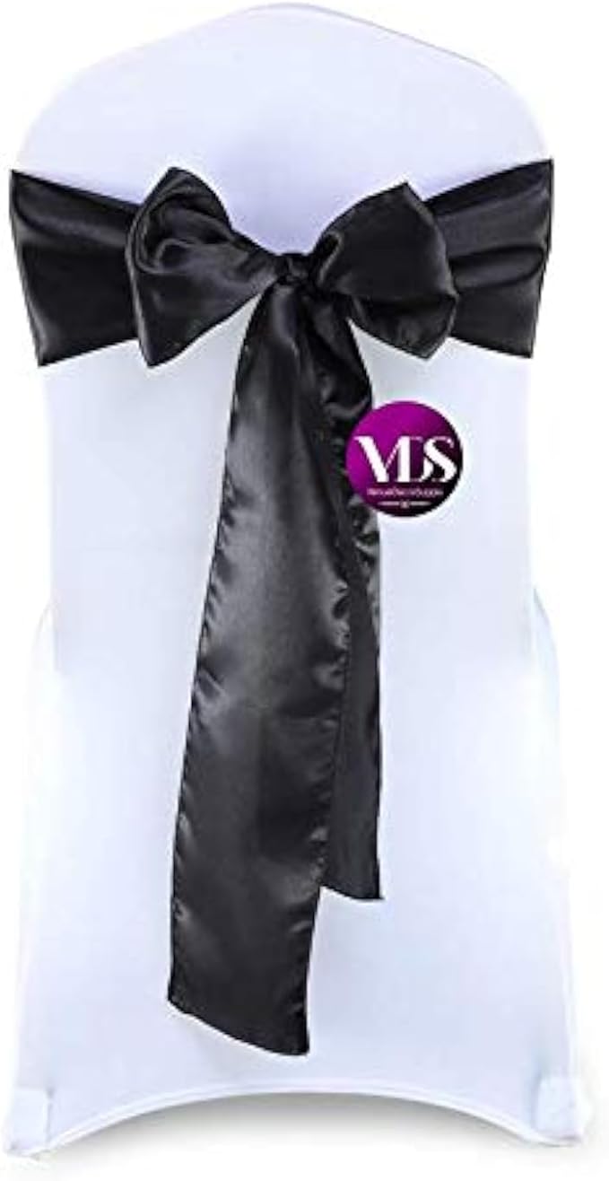 VDS Satin Chair Sashes Chair Cover Back Tie Sateen Bows Ribbon for Wedding Birthday Graduation Engagement Ceremony Event Party Banquet Venue Hotel All Dining Chair Decoration (50PC) (Black)