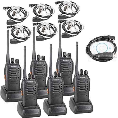 BAOFENG BF-888S Walkie Talkie Long Range 16 CH Baofeng Radio and Tenway Covert Air Acoustic Tube Earpiece (Pack of 6)