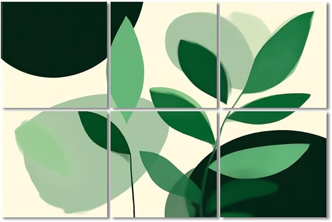 6 Pack Art Acoustic Panels Sound Absorbing Boho Botanical Leaf Orange Green